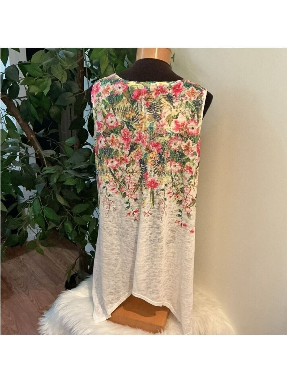 Women's SJS Floral Print Tank or swim cover up XL White Multi new with tags - Picture 5 of 11
